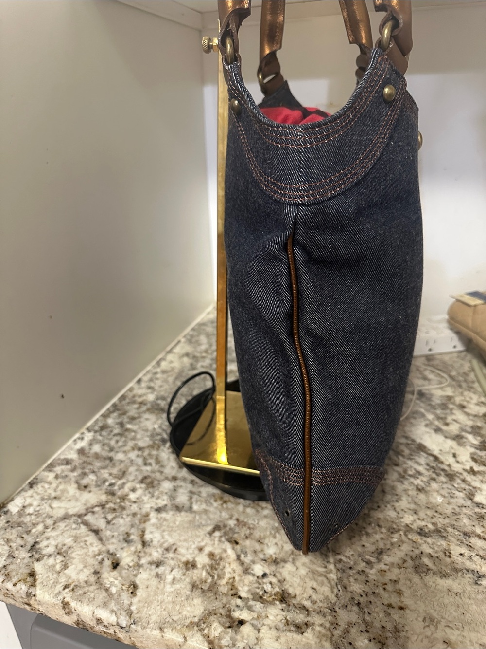 Burberry Denim Shoulder Tote in Dark Blue with Brown Accents - Picture 7 of 11
